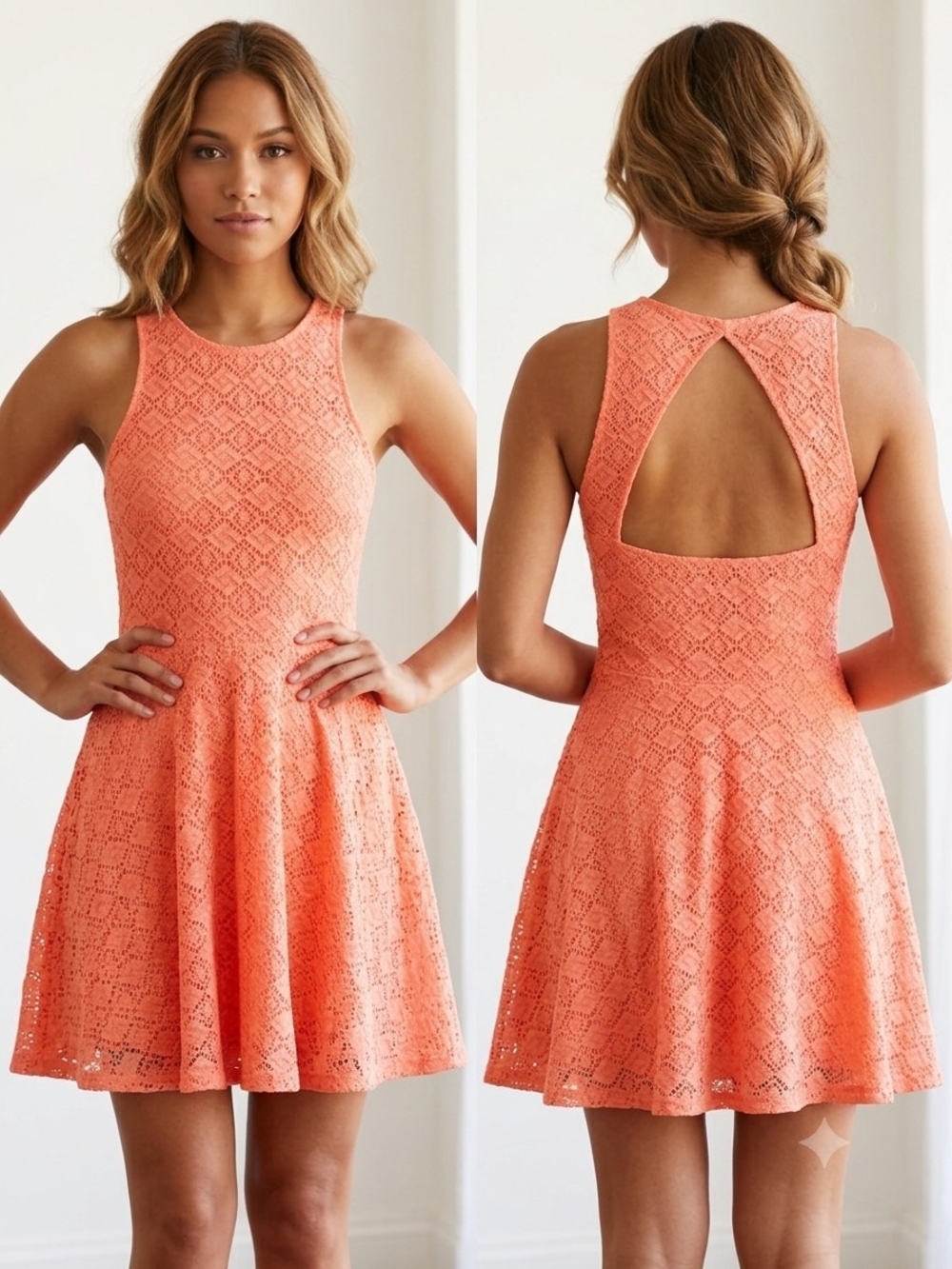 Aeropostale Coral Lace Skater Dress with Keyhole Back